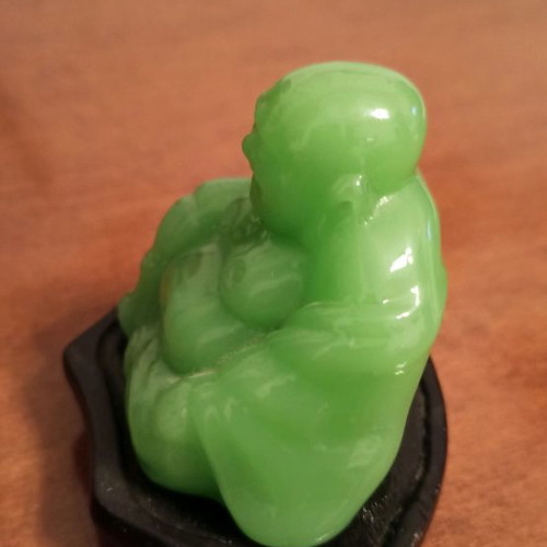 Happy Buddha Figurine new, green nephrite