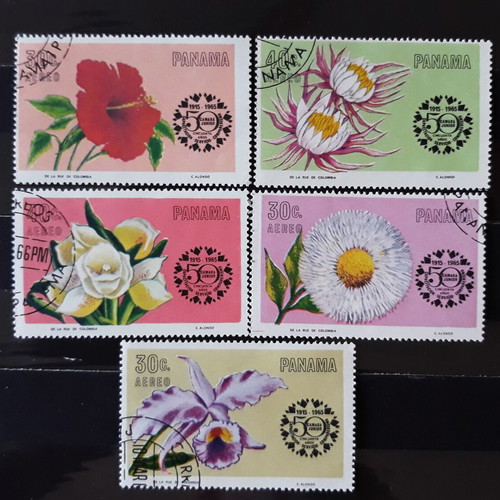 Panama 1966 stamps, flowers, Chamber of Commerce 50th anniversary set (5)