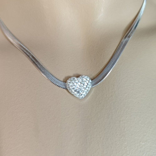 Steel necklace with heart pendant, new