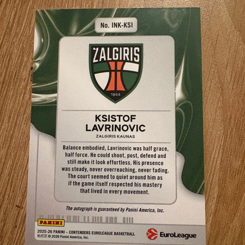 Ksistof Lavrinovic 2025-26 Contenders EuroLeague Ink Auto Gold card new #/25