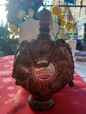 Διακοσμητικό παραδοσιακό δοχείο με ιμάντα ώμου σαν καινούργιο, ανάγλυφο σχέδιο