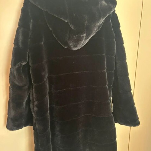 Sweet Miss synthetic fur coat with hood black like new size M/L