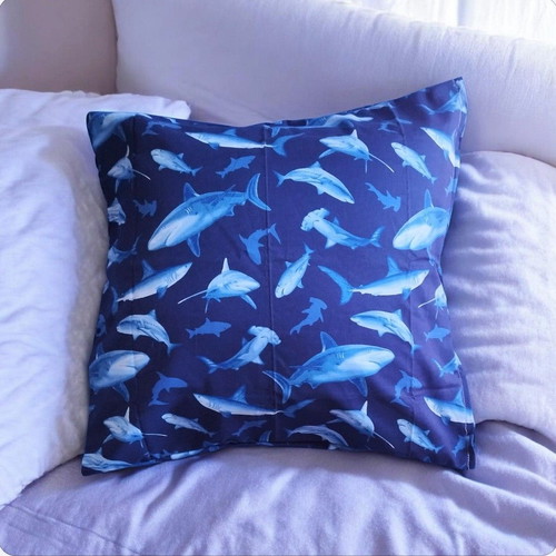Decorative pillowcases blue and white sharks 45x45 eco text fabric new