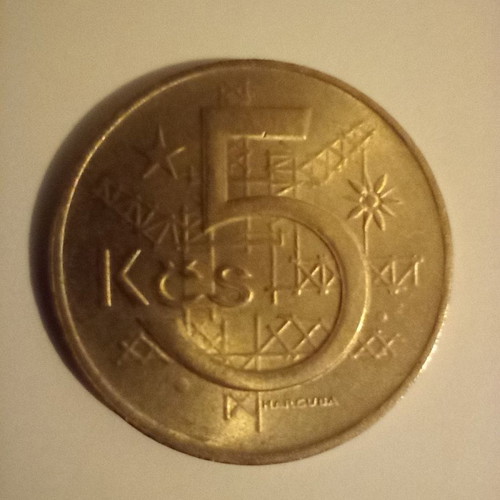 Czechoslovakian coins used, lot of 2, 1963 1 koruna and 1974 5 koruna
