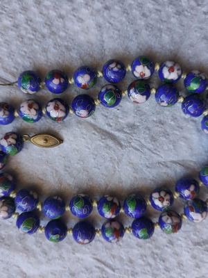 Κολιέ συλλεκτικό Cloisonne καινούργιο, μπλε κοβαλτίου με φιλιγκράν κόμπους