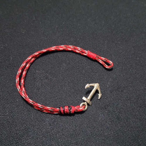Anchor bracelet handmade from scratch, like new, red and silver