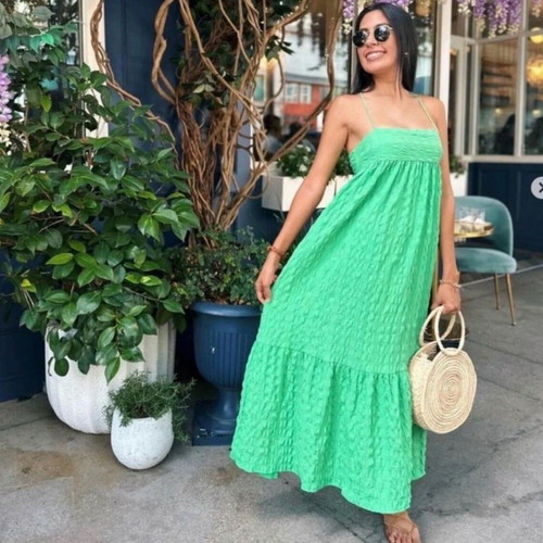 Zara green textured maxi dress size large new