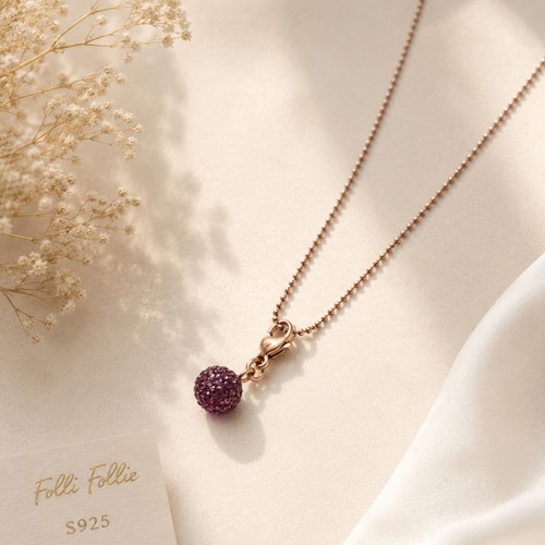 Folli Follie necklace S925 with purple pavé pendant like new