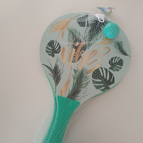 Beach paddle set with ball, new, tropical design
