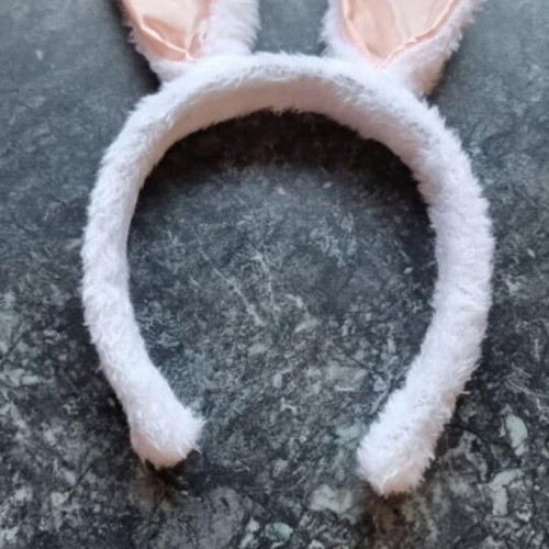 Children's white furry headband with pink bunny ears new