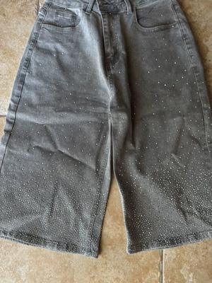 Grey denim bermuda shorts with stones