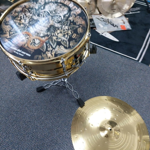 Remo Gold Metal Snare 14"×6.5" new with 20" Turkey Ride, stand, sticks, case