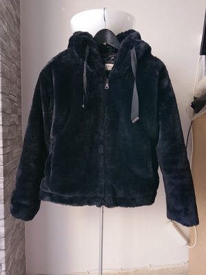 Forget me not FASHION women's black faux fur jacket with hood, size S