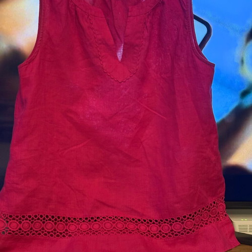 Linen blouse embroidered, new, size large, fuchsia