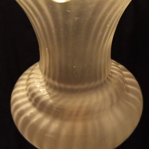 Vintage brass table lamp in oil lamp style with frosted glass