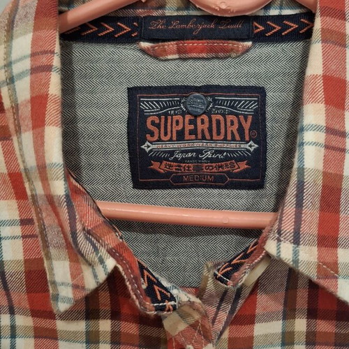 Superdry plaid shirt medium used, red white blue