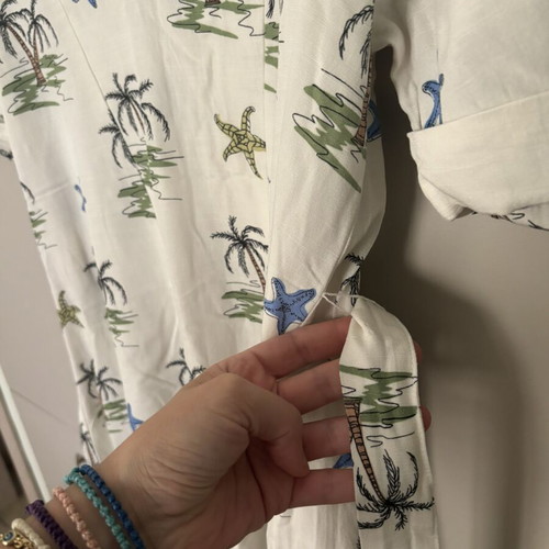 Zara summer tropical dress white with palm trees and starfish like new