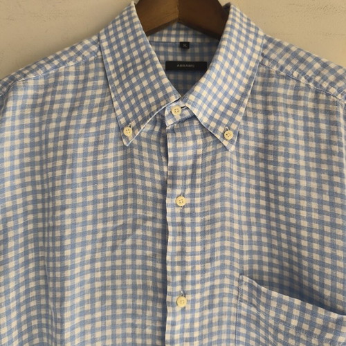 XL Abrams short-sleeve 100% linen summer shirt, like new, blue and white check