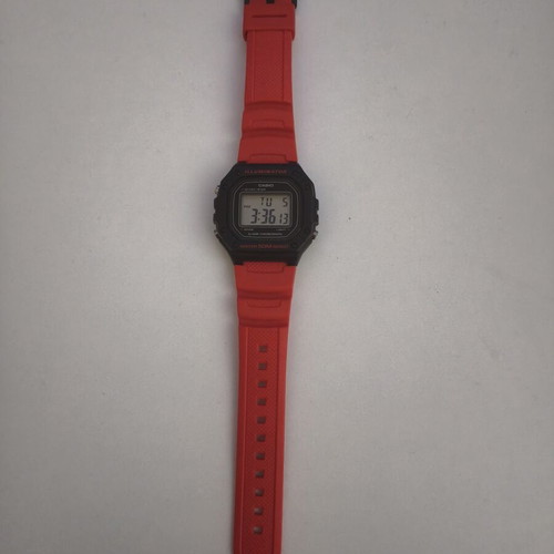 Casio digital watch 43.2mm chronograph battery with red rubber strap like new
