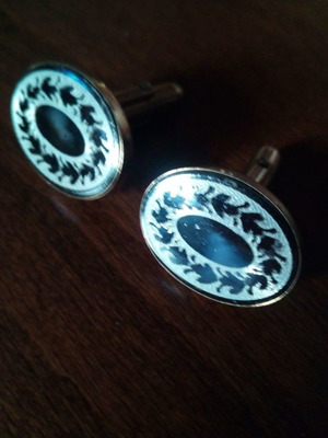 Oval Camboson cufflinks used, black and white
