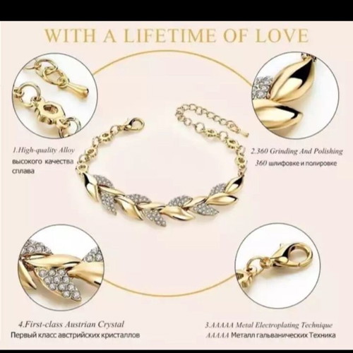 Wheat Class Bracelet new, luxury gold plated with Austrian crystals