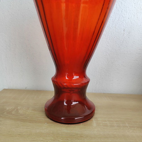 Vintage Large Glass Vase used, bright red, 40cm height
