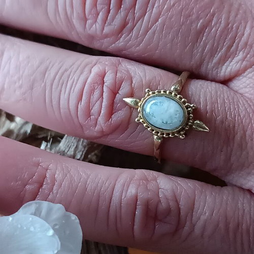 Brass ring with moonstone adjustable size, new