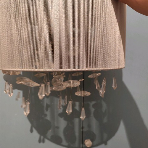 Pendant lamp like new with fabric shade and grey crystals