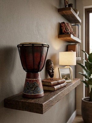 Παραδοσιακό ξύλινο τύμπανο djembe με ζωγραφισμένη στο χέρι χελώνα, 30 εκ.