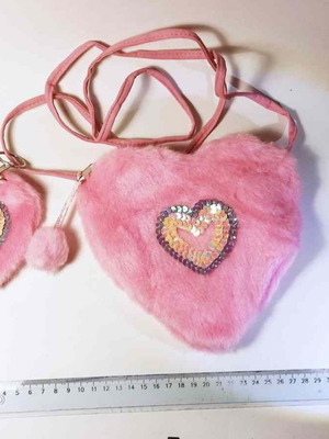 Children's heart-shaped bag with wallet like new, pink multicolor