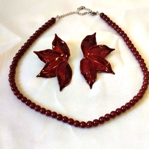 Jewelry set new burgundy color necklace and earrings