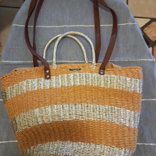 Straw Handbag and Shoulder Bag like new, silver cord detail