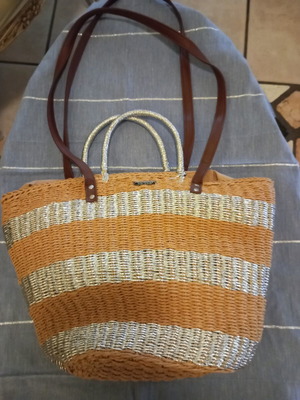 Straw Handbag and Shoulder Bag like new, silver cord detail