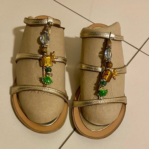 Gianna Kazakou gold sandals like new, leather with beads
