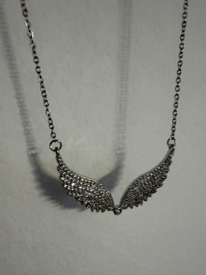 Angel Wings Necklace with Rhinestones, Stainless Steel, New
