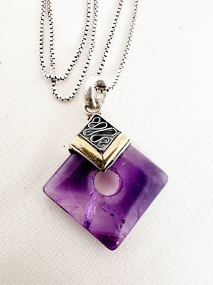Vintage pendant with amethyst in 925 silver and gold