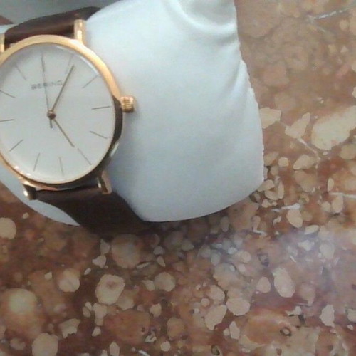Bering Classic watch, polished rose gold, brown leather strap