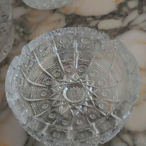 Large Bohemia crystal vase with 2 ashtrays and large bowl like new
