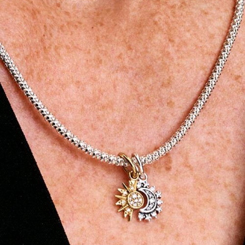 Pandora pendant charm with moon and sun new, silver