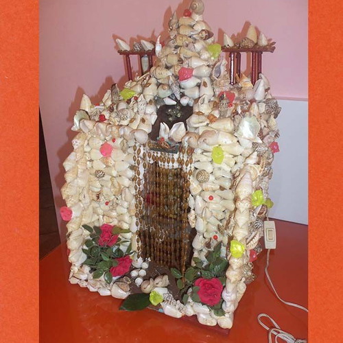 Handmade Icon Stand with Seashells used, folk art