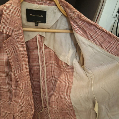 Massimo Dutti pink check linen jacket like new, size S