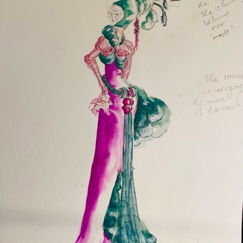 Theatrical costume design used, watercolor on A3 paper