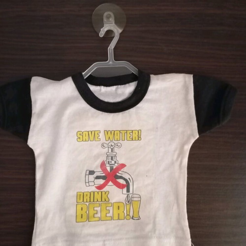 Mini t-shirts with suction cup used, Save Water - Drink Beer, black and white
