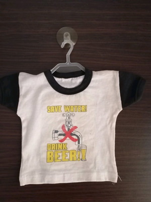 Mini t-shirts with suction cup used, Save Water - Drink Beer, black and white