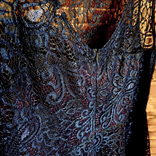A-line dress with lace in navy blue like new, size XL