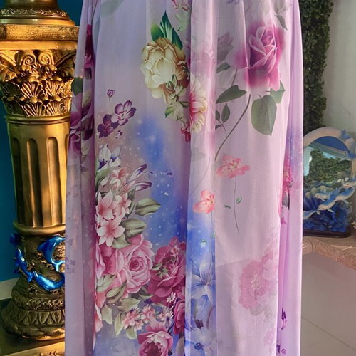 Maxi floral chiffon skirt, violet with white lining, size S