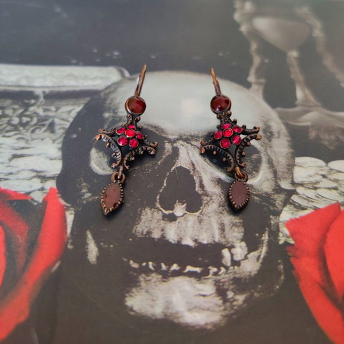 Gothic Victorian Vampire Earrings used, red shades