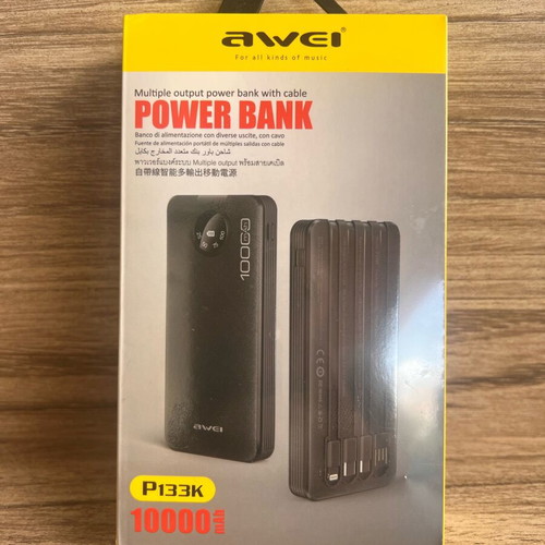 Awei P133K Power Bank 10000mAh with Built-in Cables and LED Display