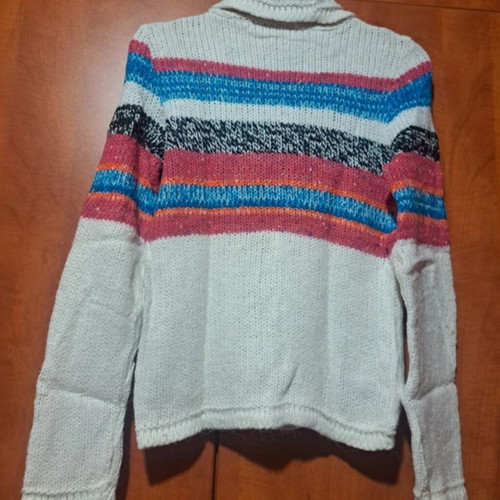 Knitted turtleneck sweater white with stripes size S/M like new