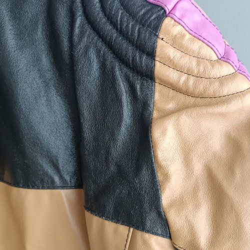 LIST genuine leather biker jacket color block M 46